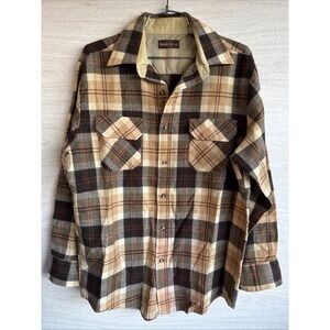 vintage Northwest Territory brown and tan plaid flannel shirt Sz Med